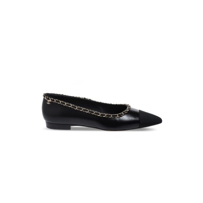 CHANEL FABRIC GROSGRAIN CHAIN CAP TOE FLATS 272269